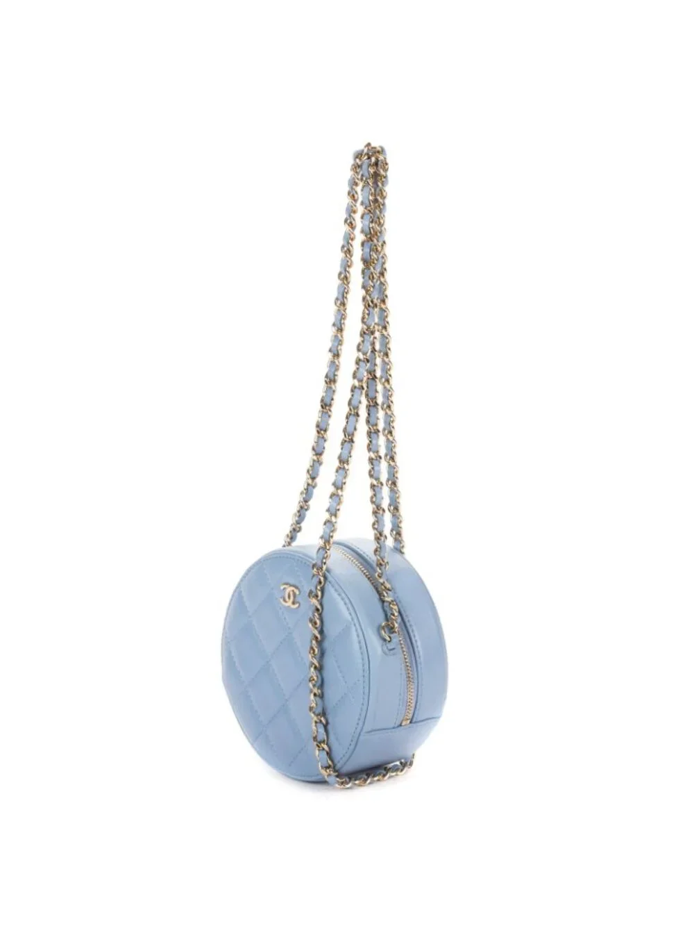 Chanel CC Round Crossbody Light Blue Canvas Lambskin